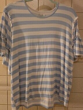Mud Pie Womans  White Striped Ruffle Sleeve  Top